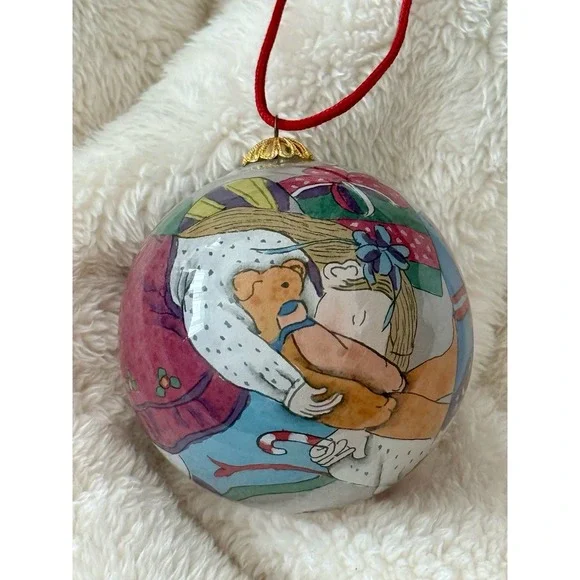 VTG 1990 Bill Yee Inside Painted Glass Christmas‎ Ornament 