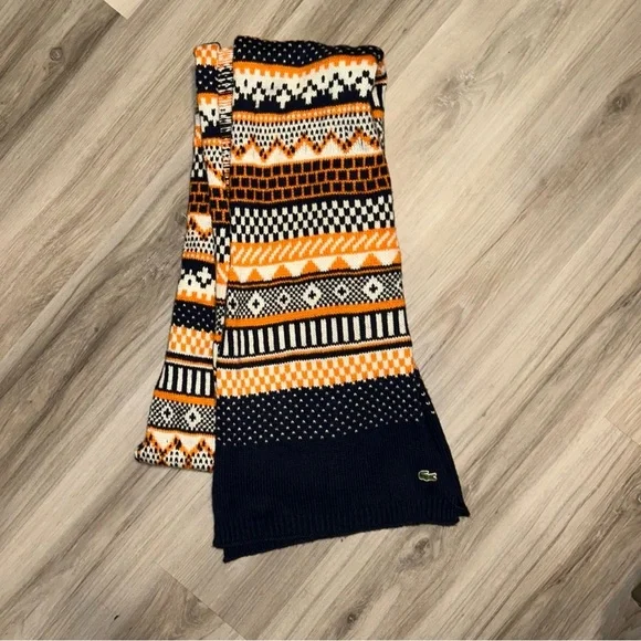 Lacoste Orange and Black Patterned Scarf