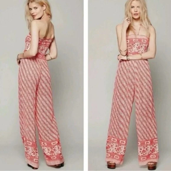 Free‎ People Coral Patterned Jumpsuit