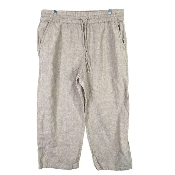 Mens Tommy Bahama 100% Linen Beige Casual Pants Drawstring Elastic Waist Size L