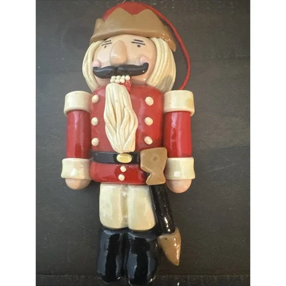 Vtg Silvestri Red Nutcracker Clay Christmas Ornament‎ Handcrafted 4.5