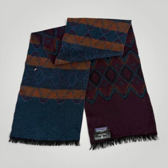 Vintage Patagonia Wool Scarf Purple Geometric Fringe Made In France