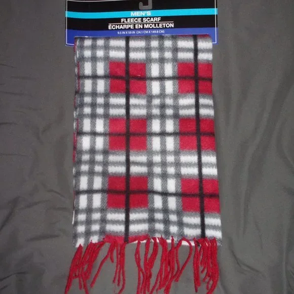 Greenbrier International Red White Black and Grey Men's Fleece Scarf