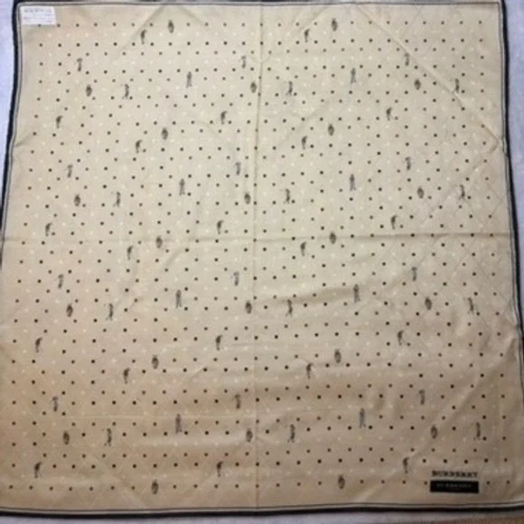 BURBERRY Scarf Handkerchief Golf Motif Cotton Tan 20x20