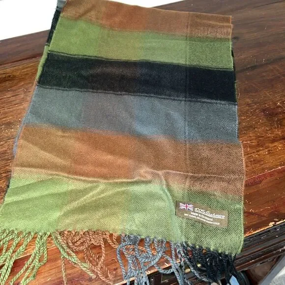 import Scotland Muted 2 tone Blue Green Brown 100% Cashmere soft winter scarf