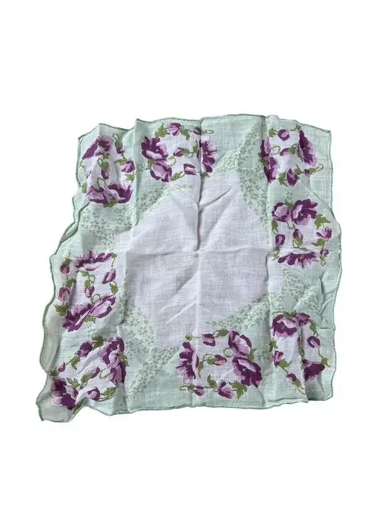 Vintage Handkerchief Unisex One Size White Floral Cotton Lawn Made In USA