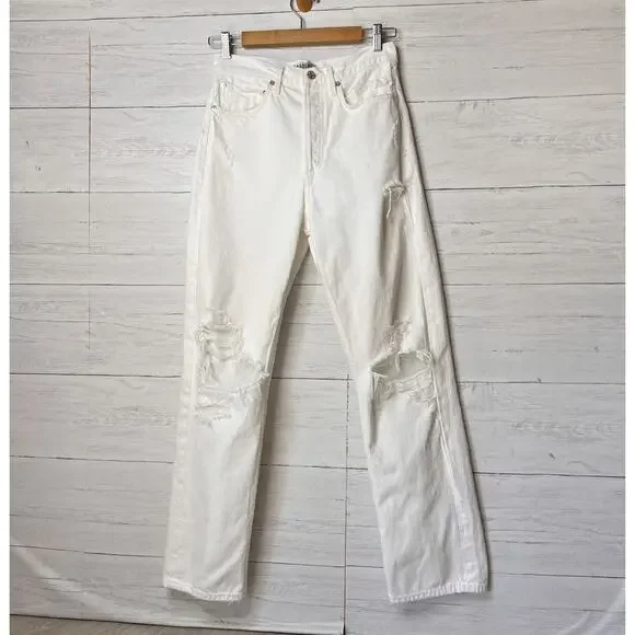 Revolve Agolde Jeans Womens Size 25 White 90's Fit Button Fly Destroyed Detail