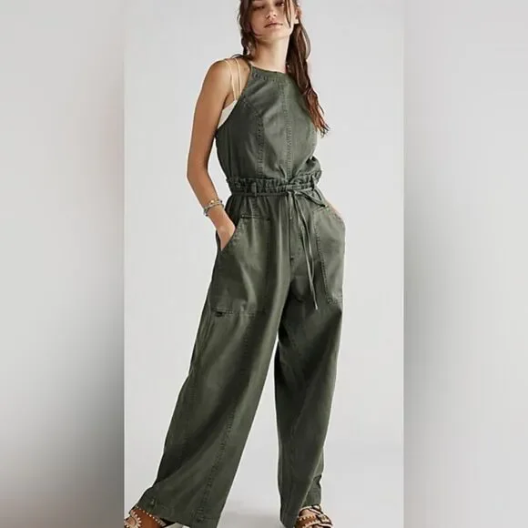 Free People Hearts Run Free Denim Jumpsuit