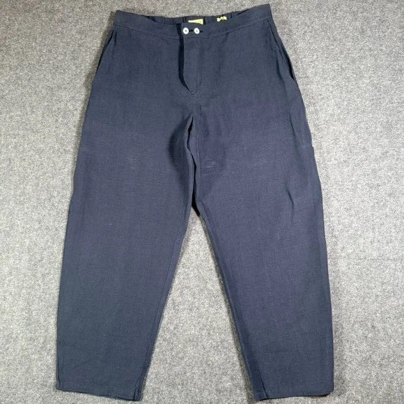 De Bonne Facture Navy 100% Linen Easy Trousers Made in France Men Sz 50 US 34
