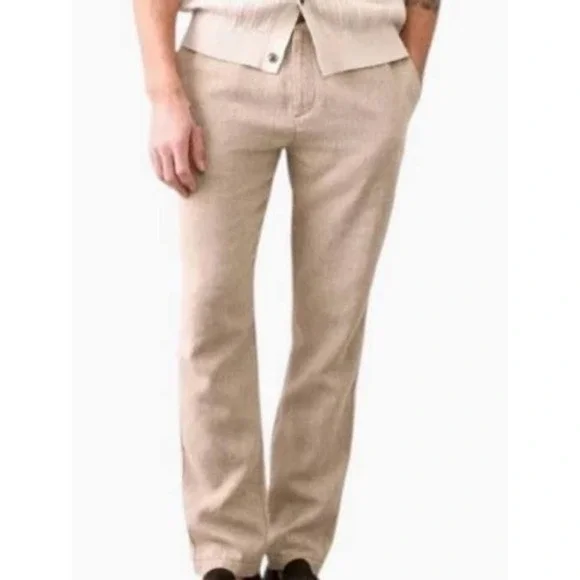 Porter & Ash Mens Linen‎ Blend Drawstring Pants Beige Tan Casual Trousers Sz 30