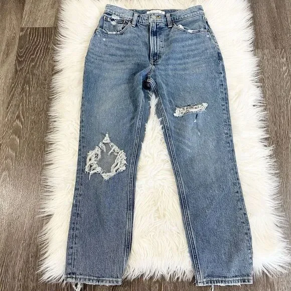 Abercrombie & Fitch Womens High Rise Jeans Size 26/2S‎ Denim Blue Distressed