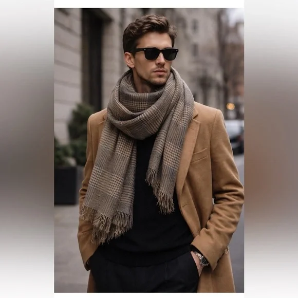 ZARA Oversized Plaid Shawl Scarf 47x76 Mens Soft Blanket Wrap Pashmina Fringe