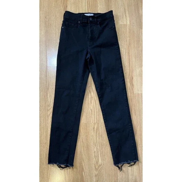 Everlane Black High Rise Slim Straight Raw Hem Jeans Size 27