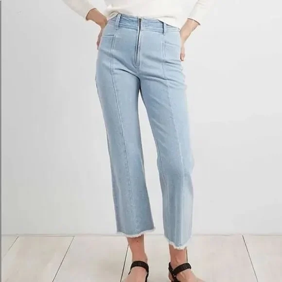 Apiece apart light wash high waisted cropped frayed hem denim jeans