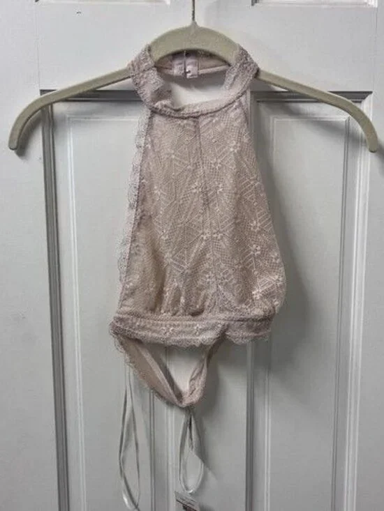 Free People Lace Halter Bralette In Blush Pink