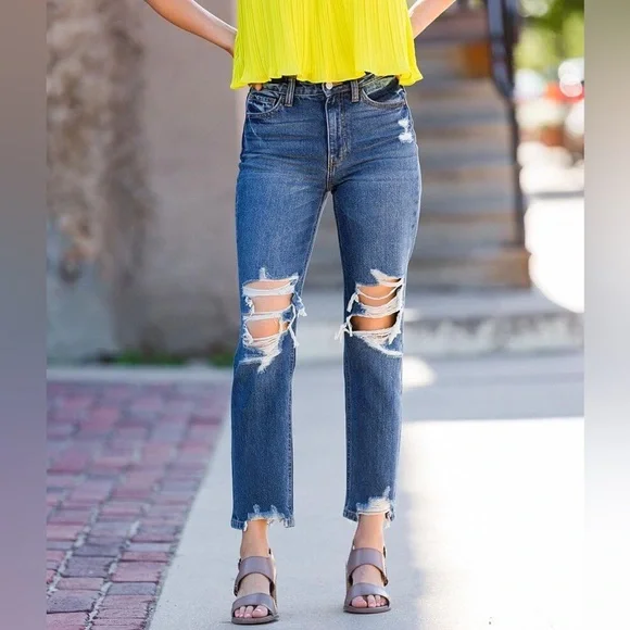 Bridge By Gly Mid Rise Skinny Destroyed Jeans With Uneven Frayed Hem Size 24