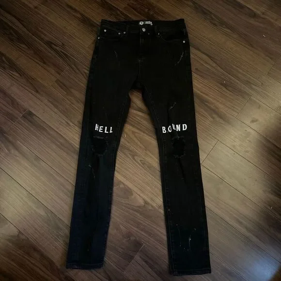 Broken Promises Hell bound distressed black jeans 30