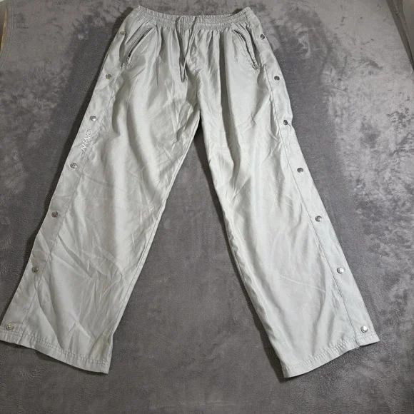 Vtg Break Away Side Snap Track Pants OMW Grey Shiny Size Medium Read Des
