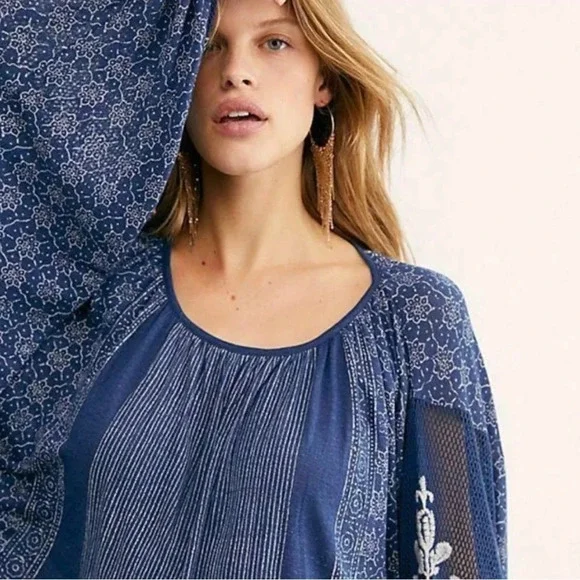 NWT Free People Indigo Dreams Embroidered Tunic Top XS
