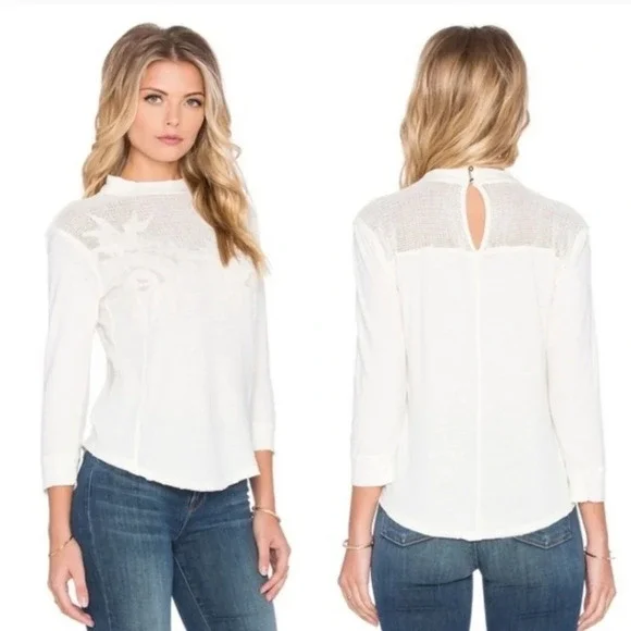 Free People Cream Primrose Tee