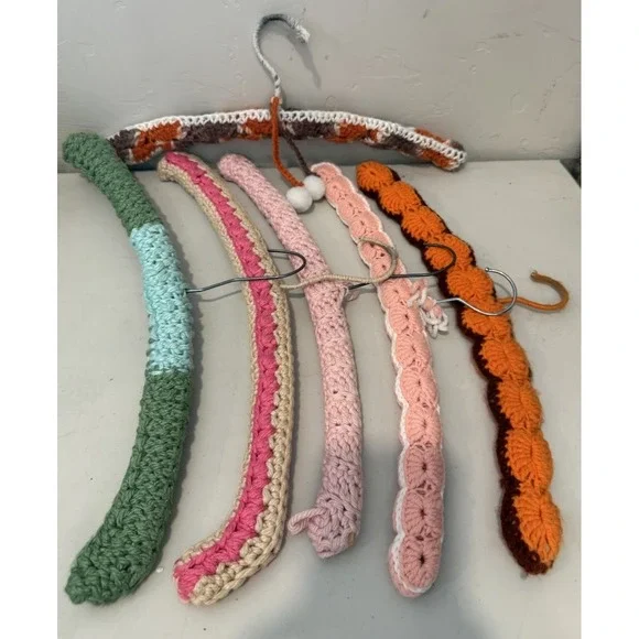 Vintage Lot of 6 Vintage Retro Crochet Yarn Metal Coat Hangers