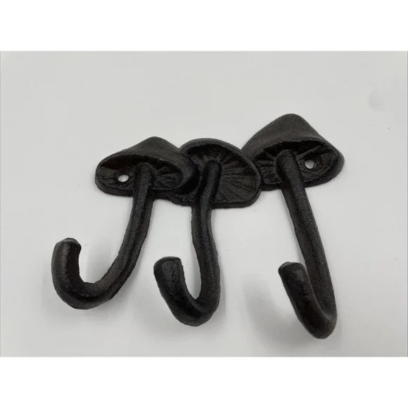 Cast Iron Mushrooms Three Hook Coat Hanger Whimsical Home Cottagecore Eclectic
