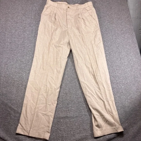 Thomson Slacks Men 36x34 Tan Vintage Wide Leg Baggy Flowing Rayon Blend Preppy