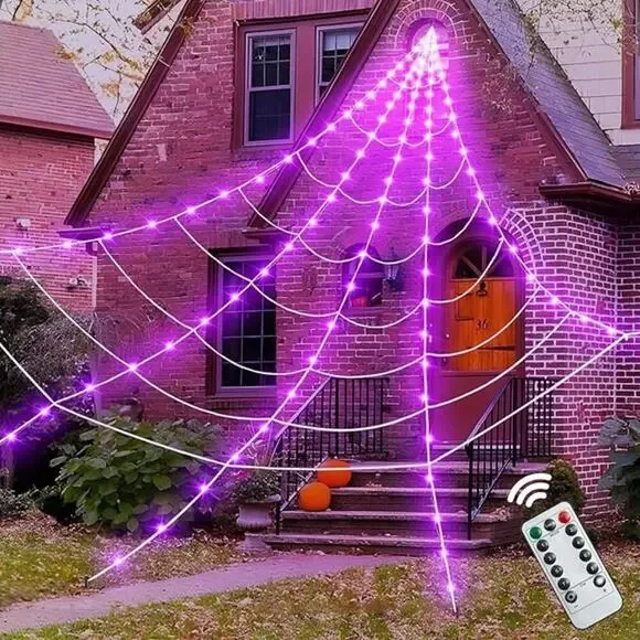 Halloween Spider Web Lights 200 Inch 250 LED Purple Outdoor Indoor Yard Décor