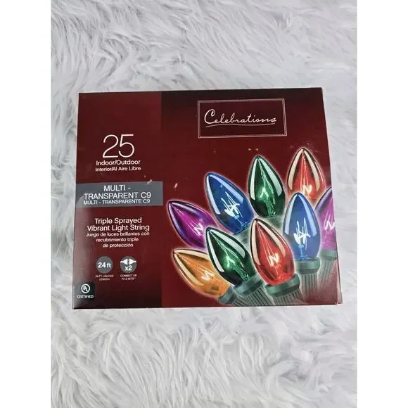 Celebrations Multicolor Transparent Vibrant Color Christmas Light String 24 Feet