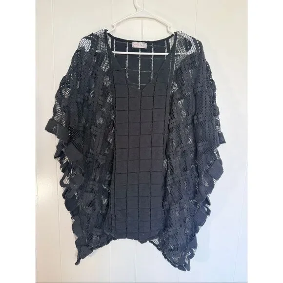 Free People Boho Sunshine Crochet Kaftan Black OS