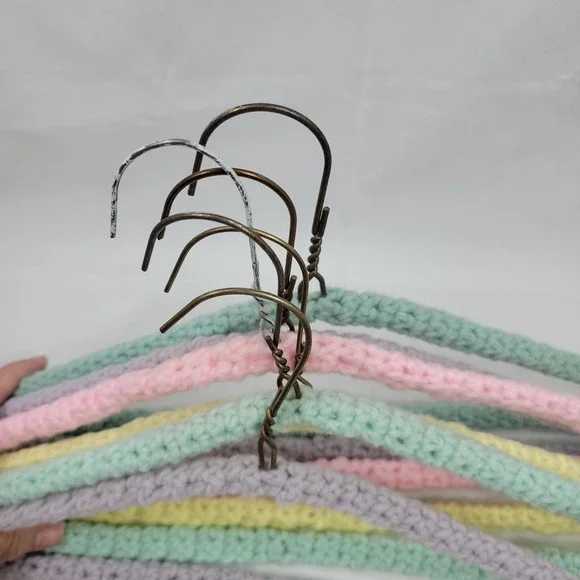 Vintage Handmade Crochet Clothes Hangers Multicolor Pastels Set of 6 Retro Boho
