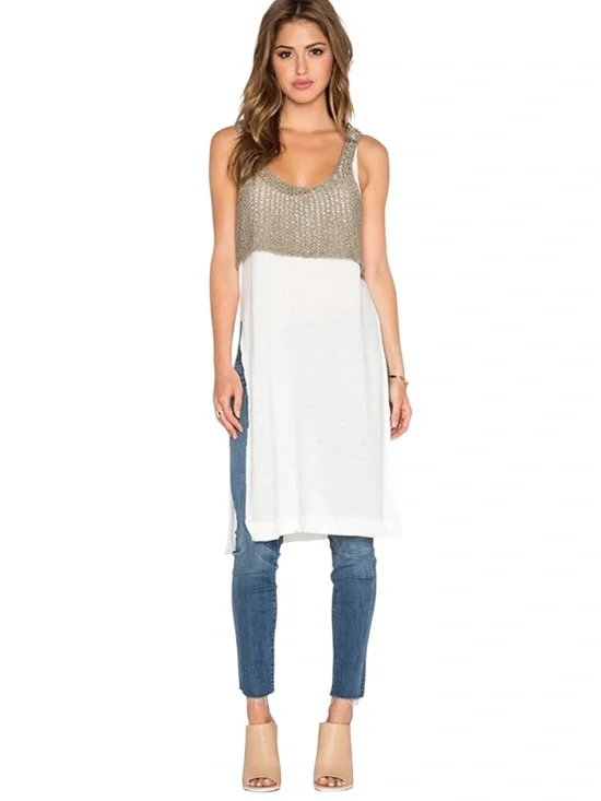 FREE PEOPLE Two Tone Sweater Tank Ivory Medium Excellent Condition