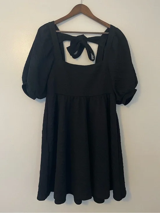 Free People Violet Puff Sleeve Baby Doll Square Neck Mini Dress