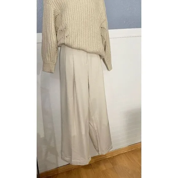 Free People Women’s Pleated Wide Leg Pants Ivory White