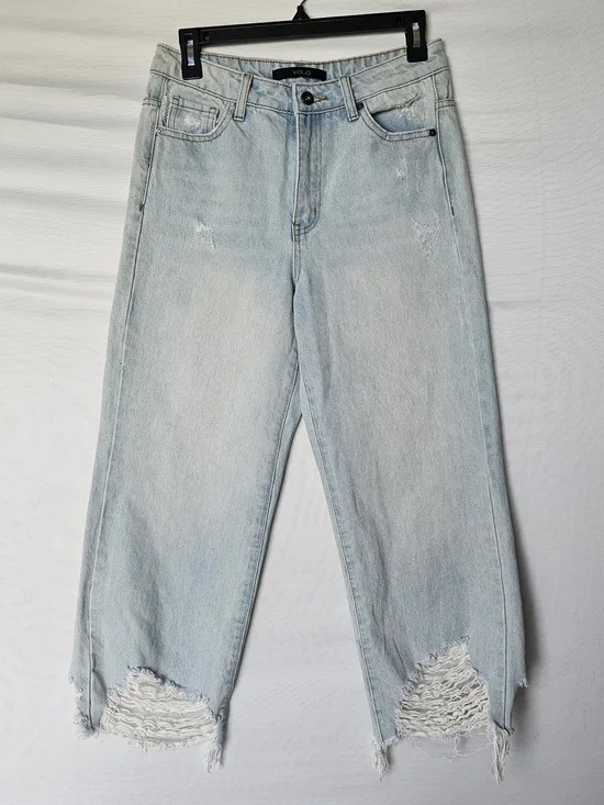YOLO Juniors Wide Leg Jeans – Light Wash with Distressing – Size 5/26