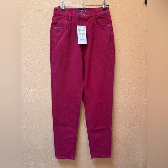 Zara Trafaluc Magenta Pink Mom Fit Jeans High Waisted Size 00 NEW