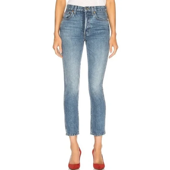 RE/DONE Originals Double Needle Crop Jean In Trucker Wash Size 28