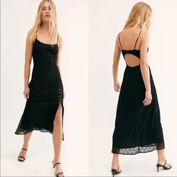 Free People Cherie Black Lace Midi Dress Size S