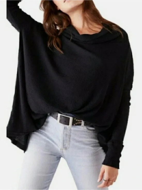 Free People | Juicy Black Cowl Neck Sweater