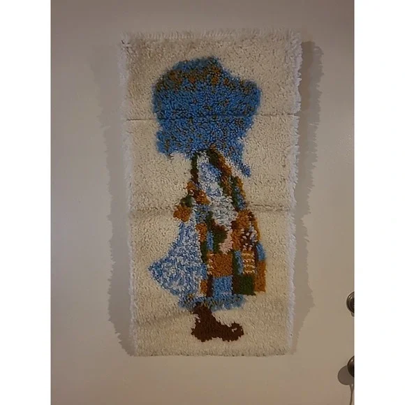 Vintage Holly Hobbie‎ Finished Latchhook Wall Hanging 30x15 inches Finished