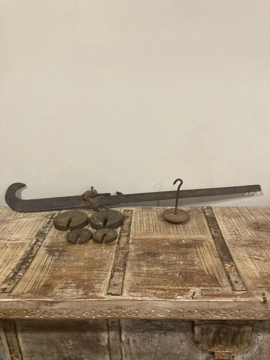 Antique Chatillon 100 lb Steelyard Scale w/ Weights – Rustic Industrial Decor