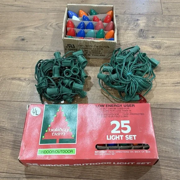 Christmas String Light Set  NEW Vintage Multi Color Ceramic Bulbs X3 Strands