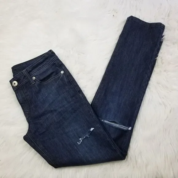 DL1961 Dark Distressed Samantha Slim Straight Jean