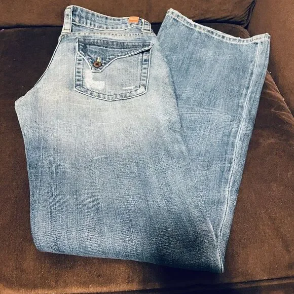 NEW Vintage Blue Blu Jeanius 26 Bootcut asymetrical back pocket flap medium wash