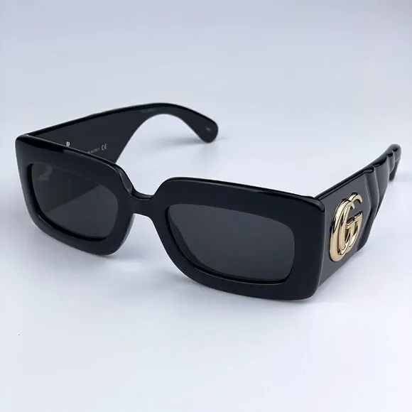 NEW Gucci GG0811S 001 Black Logo Gray Rectangle Anti-Reflective Unisex Sunglasse