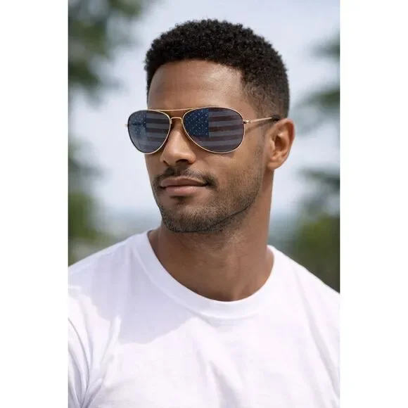 Patriotic Aviator Sunglasses American Flag Lens UV Protection Unisex
