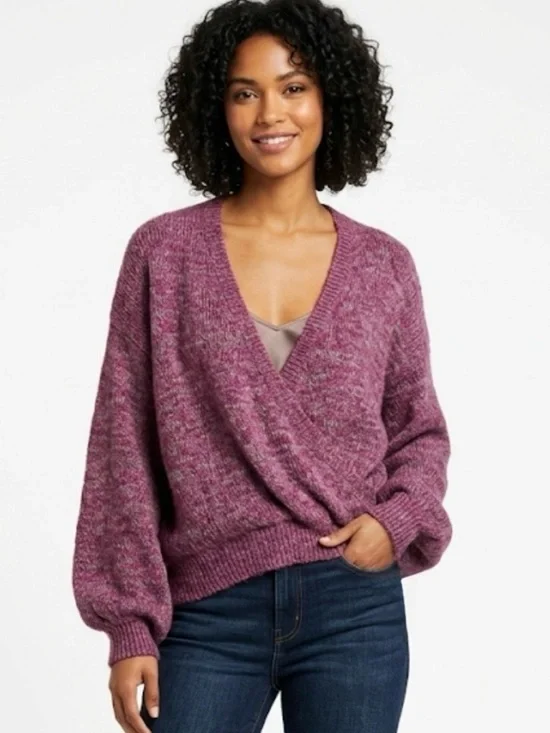 NWT Free People Karina Faux Wrap Sweater Berry Mela Purple XS Oversized