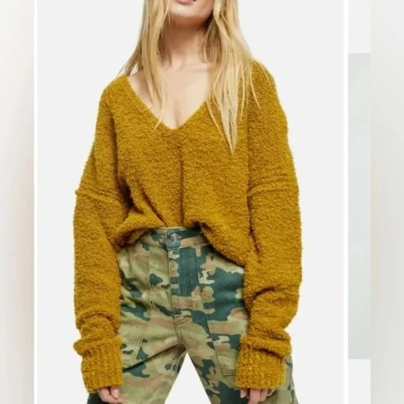 Free People Oversized Shag Sweater Golden Moss Finders Keepers Size Small S