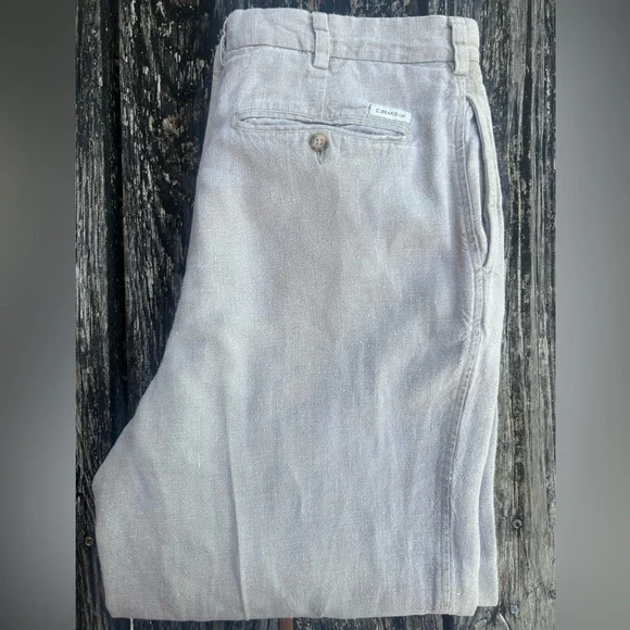 Daniel Cremieux 38x32 Beige Khaki Thick 100% Linen Loose Beach Pants France E3