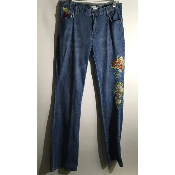 Harolds Women's Size 8 Denim Embroidery Embellished 5 Pocket Boot Cut Jeans
